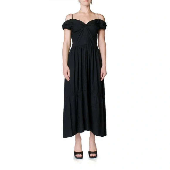 Vince // Off The Shoulder Twist Front Midi Dress